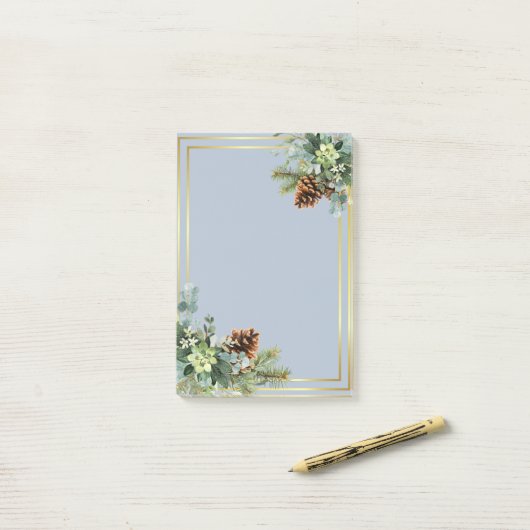 Post-it® Dusty Blue Mariage Eucalyptus Budget vert (Sur un bureau)