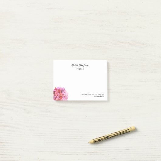 Post-it® Eau personnalisée Hydrangea Scripture (Sur un bureau)