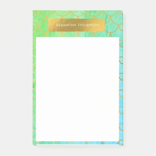 Post-it® Écailles de sirène dorées Paillettes Turquoise sar (Devant)