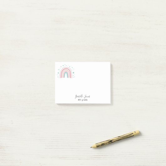 Post-it® Ecriture arc-en-ciel rose fille école personnalisé (Sur un bureau)