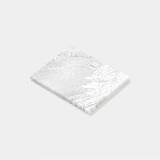 Post-it® Écriture monogramme feuille de palme d'argent chic (Incliné)