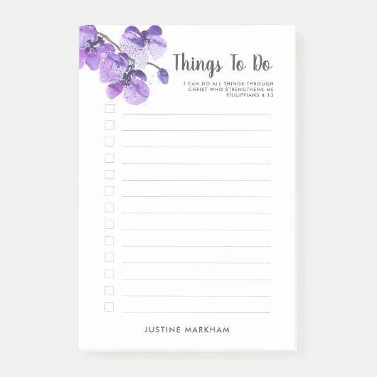 Post-it® Écriture Orchidée Violet Personnalisée Dans La Lis (Devant)