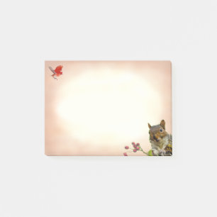 Post-it® Écureuil sauvage mignon et petit oiseau sur beige