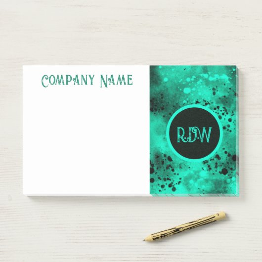 Post-it® Effet Retro Paint Splatter Vert & Noir (Sur un bureau)