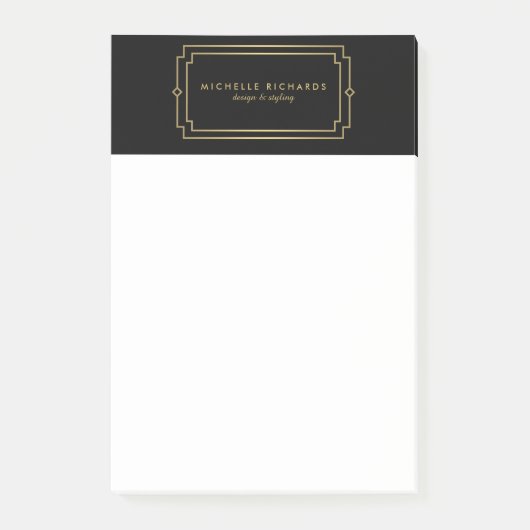 Post-it® Élégant Art Déco Professionnel Noir/Or (Devant)