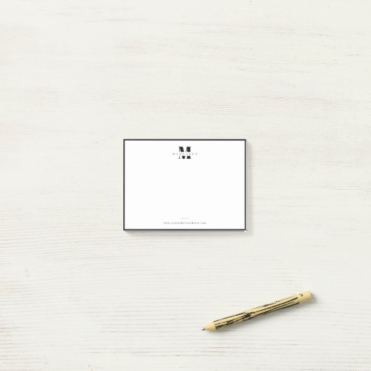Post-it® Elégant Bordure noire Gras Simple Nom Monogramme (Sur un bureau)