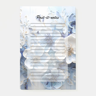 Post-it® Élégant Botanique Floral Bleu Blanc Moderne