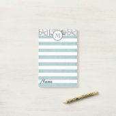 Post-it® Elégant chic coquillages d'été rayures monogramme (Sur un bureau)