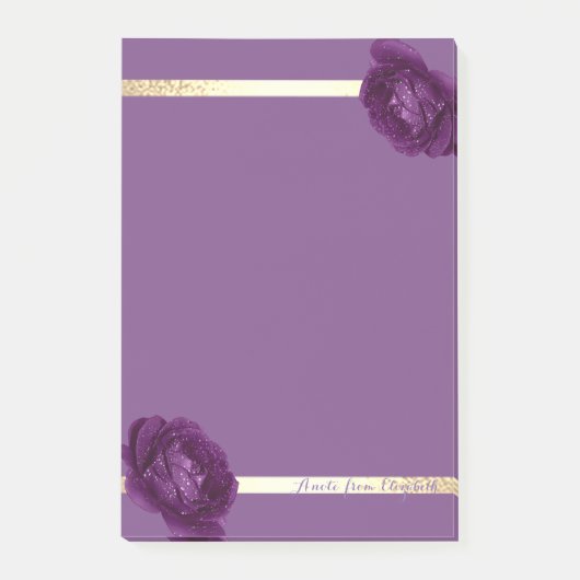 Post-it® Élégant Chic Fille Doré Rayures,Violet ,Roses (Devant)