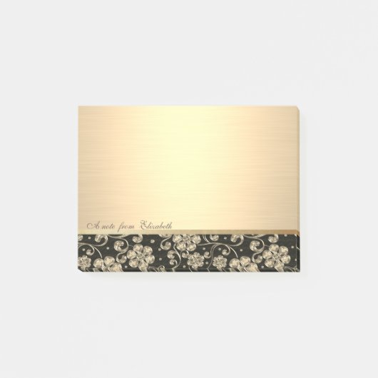 Post-it® Élégant Chic Fille Stylée , Fleurs Dorées (Devant)