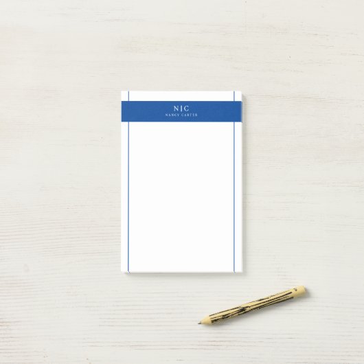 Post-it® Elégant Chic Monogramme Marine Bleu Frontière géom (Sur un bureau)