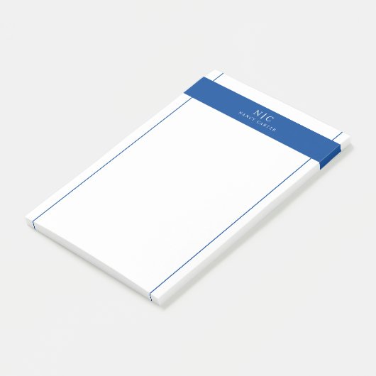 Post-it® Elégant Chic Monogramme Marine Bleu Frontière géom (Incliné)