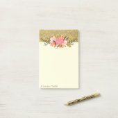 Post-it® Élégant Chic, Paillettes Dorées, Fleurs (Sur un bureau)