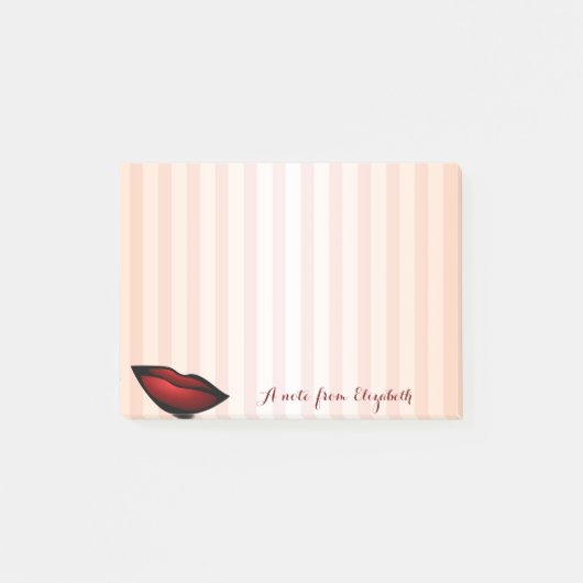 Post-it® Élégant Chic Rayé Féminin Stylé, Lèvres Rouges (Devant)