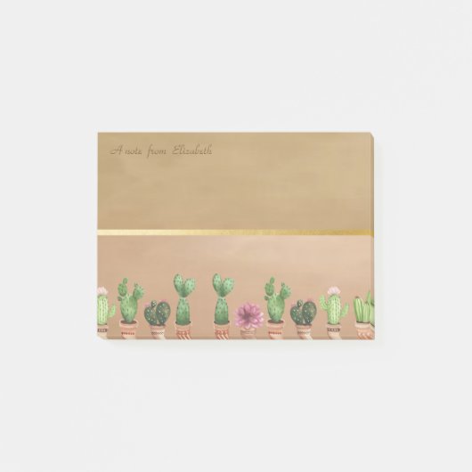 Post-it® Élégant Chic Rayure Dorée,Cactus Aquarelle (Devant)