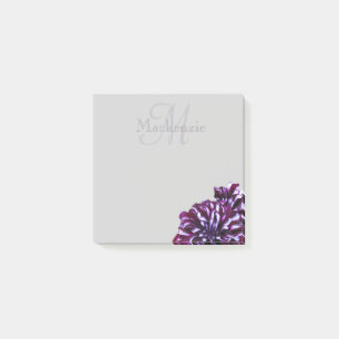 Post-it® Élégant dahlia violet fleurs monogramme nom person