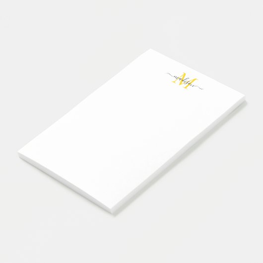 Post-it® Élégant Design Moderne Script Monogramme Noir Jaun (Incliné)