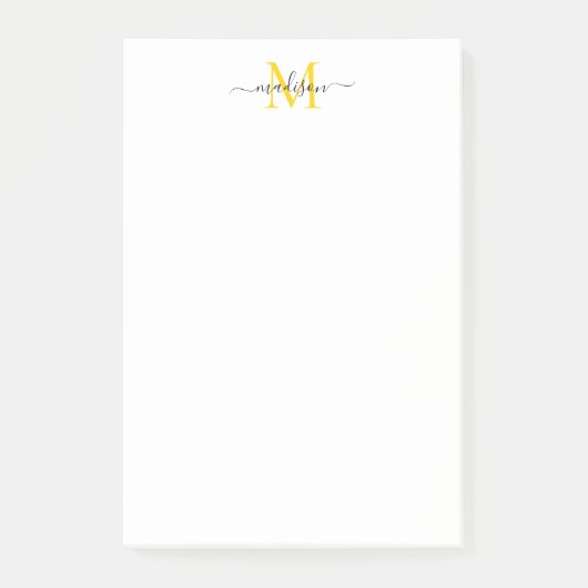 Post-it® Élégant Design Moderne Script Monogramme Noir Jaun (Devant)