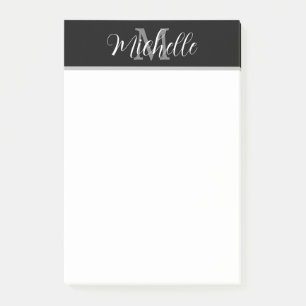 Post-it® Élégant élégant noir gris monogramme Nom du script