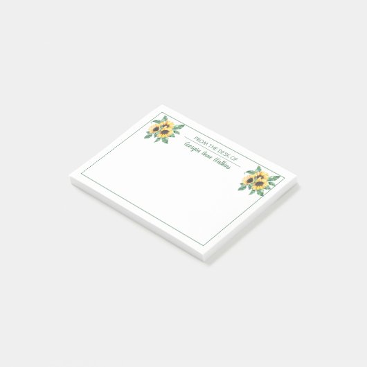 Post-it® Élégant enseignant de fleurs de tournesol Monogram (Incliné)