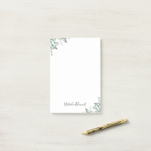 Post-it® Elégant Eucalyptus Verdure Rustique Feuilles verts (Sur un bureau)