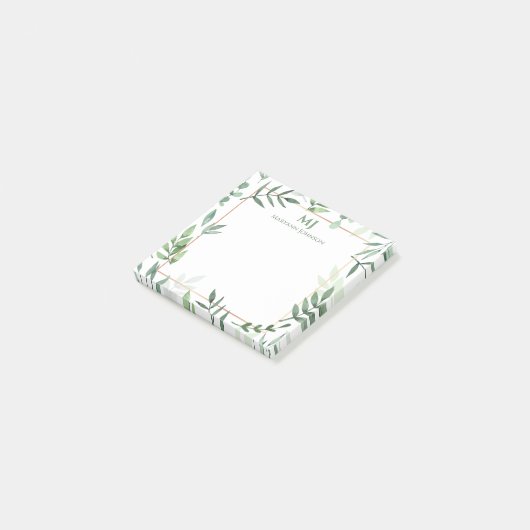 Post-it® Elégant Feuilles d'aquarelle verte personnalisée (Incliné)