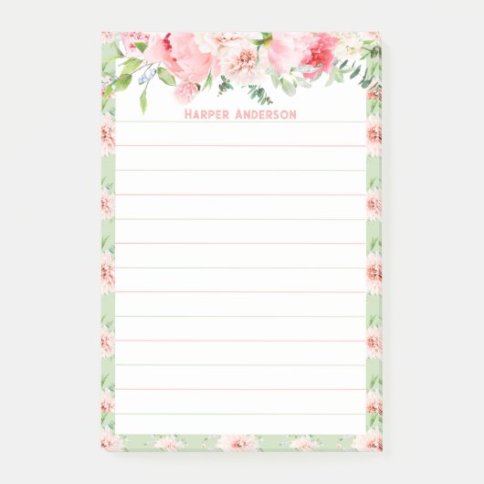 Post-it® Élégant floral rose pâle | Nom du monogramme lié (Devant)