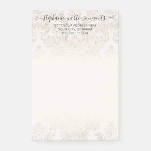Post-it® Élégant Français Damask Ivory Professionnel (Devant)