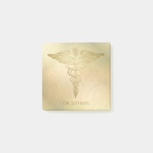 Post-it® Élégant Gold Caduceus Docteur Monogramme Nom 3x3 (Devant)