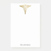 Post-it® Elégant Gold Caduceus Docteur Monogramme Nom 4x6 (Devant)