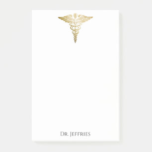 Post-it® Elégant Gold Caduceus Docteur Monogramme Nom 4x6