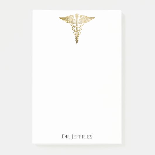 Post-it® Elégant Gold Caduceus Docteur Monogramme Nom 4x6 (Devant)