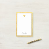 Post-it® Elégant Gold Foil Bordure Coeur moderne Script (Sur un bureau)