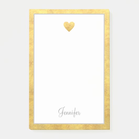 Post-it® Elégant Gold Foil Bordure Coeur moderne Script (Devant)
