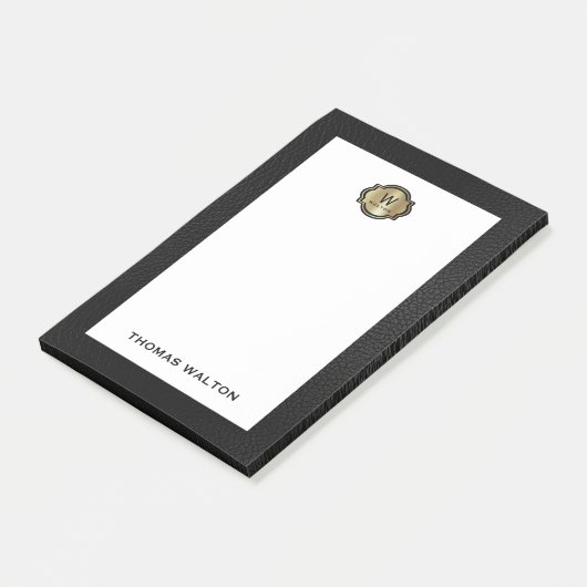 Post-it® Elegant Gold Monogram Black Leather Look (Incliné)