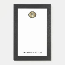 Elegant Gold Monogram Black Leather Look