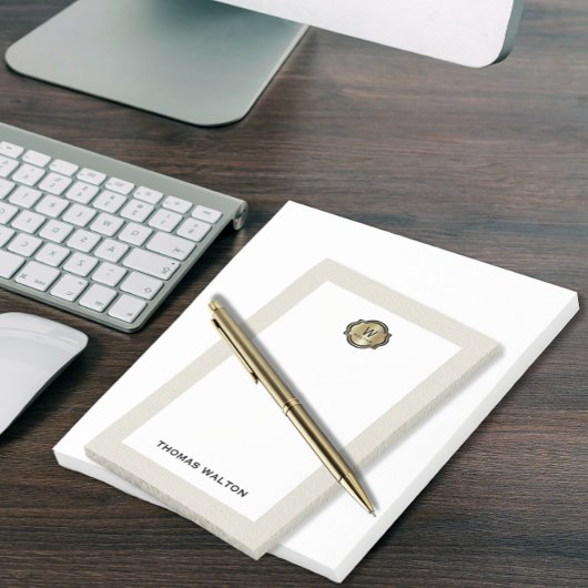 Post-it® Elegant Gold Monogram Creamy White Leather Look