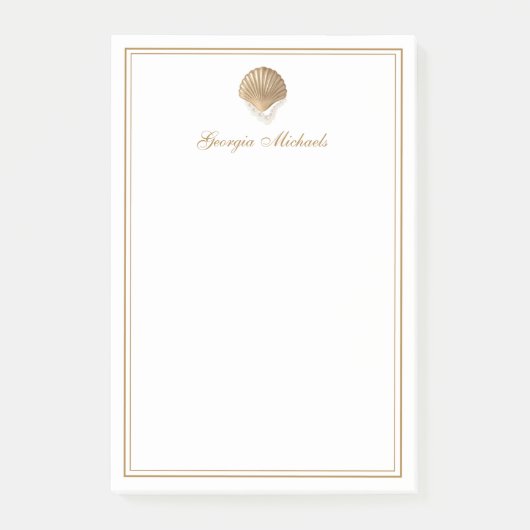 Post-it® Elegant Gold Seashell & Pearls Custom Name Coastal (Devant)