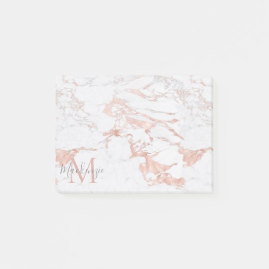 Post-it® Élégant marbre et Rose or monogramme (Devant)