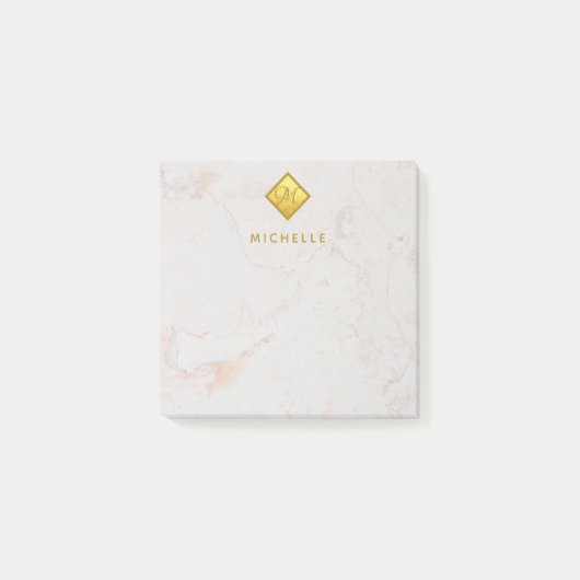 Post-it® Élégant Marbre Or Monogramme Or Nom blanc (Devant)