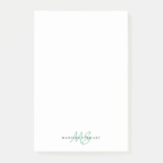 Post-it® Élégant Mint Green Chic Brush Script Monogramme mi (Devant)