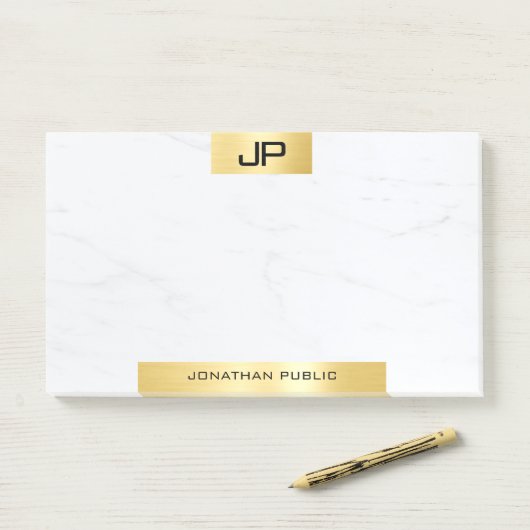 Post-it® Élégant Modèle en marbre doré Monogramme moderne (Sur un bureau)