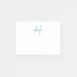 Post-it® Élégant Moderne Ciel Blanc Bleu Monogramme Script