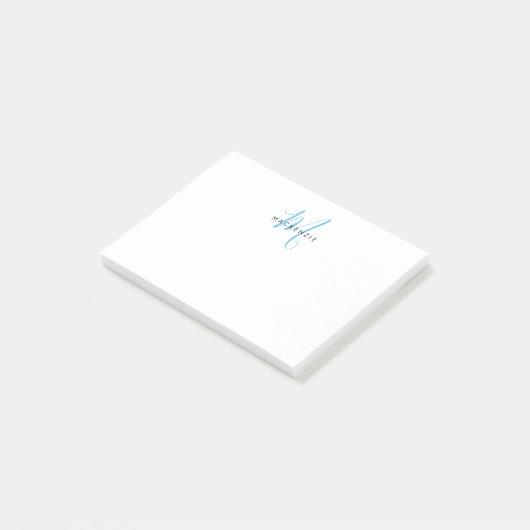 Post-it® Élégant Moderne Ciel Blanc Bleu Monogramme Script (Incliné)