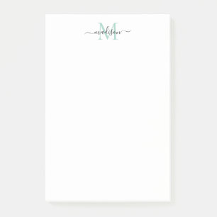 Post-it® Élégant Monogramme Moderne Fille Turquoise Vert