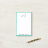 Post-it® Élégant Monogramme Moderne Simple Fille Turquoise  (Sur un bureau)
