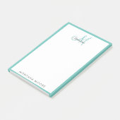 Post-it® Élégant Monogramme Moderne Simple Fille Turquoise  (Incliné)