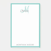 Post-it® Élégant Monogramme Moderne Simple Fille Turquoise  (Devant)