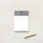 Post-it® Élégant Monogramme Moderne Simple Gris Noir Blanc  (Sur un bureau)