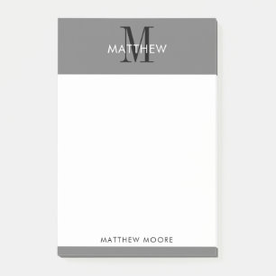 Post-it® Élégant Monogramme Moderne Simple Gris Noir Blanc 